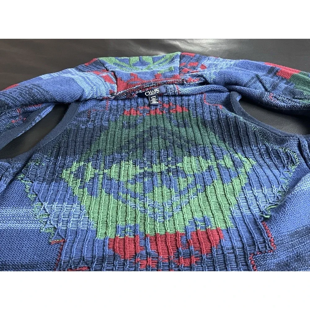 VTG 90s Chaps Denim Southwestern Aztec Sweater Vest Shawl Collar Womens‎ Small